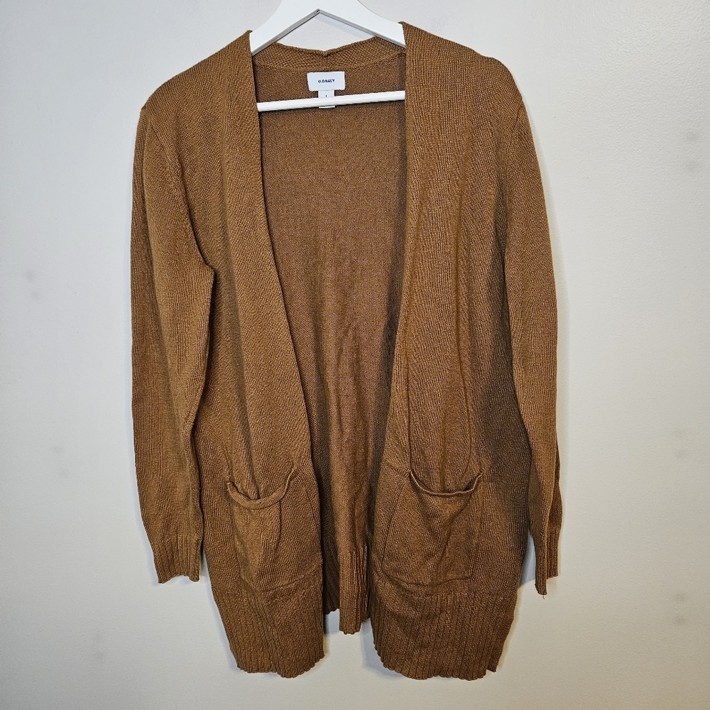Old Navy Women's Camel Brown Cardigan Sweater Long Line of Burntoch Neutral Lg